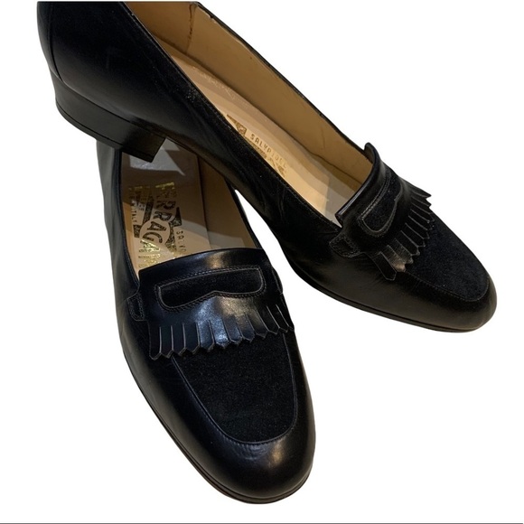 Salvatore Ferragamo New Black Leather & Suede Loafers Sz 5 AA - Picture 1 of 13